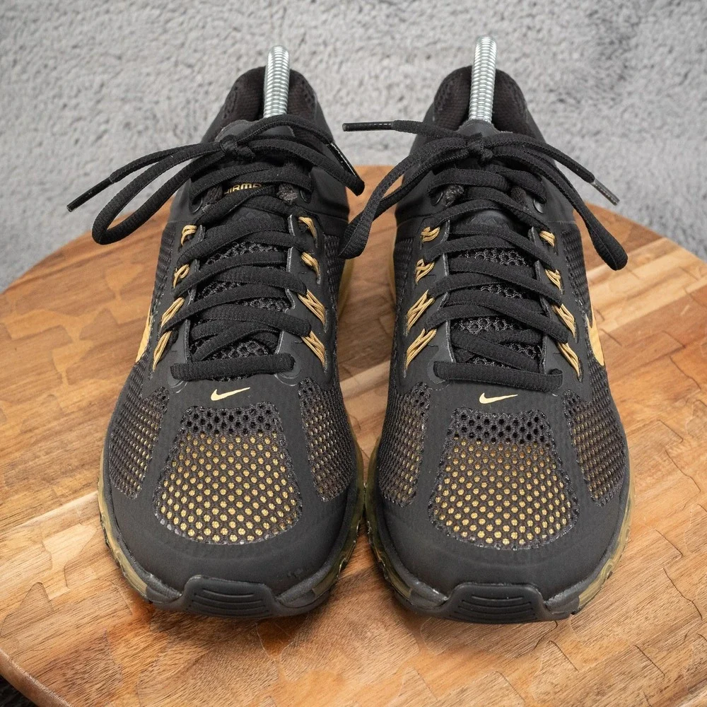 Nike Air Max 555426-005 Black Gold Mesh Sneaker Kids 7Y Womens Sz 8.5
